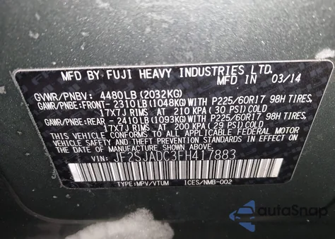 2015 Subaru Forester 2.5I Premium z USA, uszkodzony, nr VIN JF2SJADC3FH417883